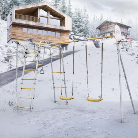 Детский спортивный комплекс для дачи ROMANA Акробат - 2 (Цвет серый/желтый | Качели Пластиковые х 2)