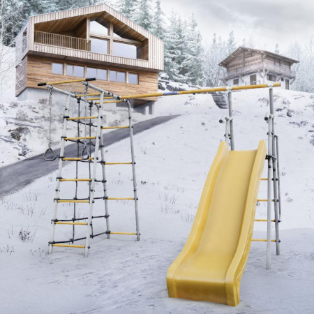 Детский спортивный комплекс для дачи ROMANA Богатырь MAX (Цвет серый/желтый | Качели Без качелей)